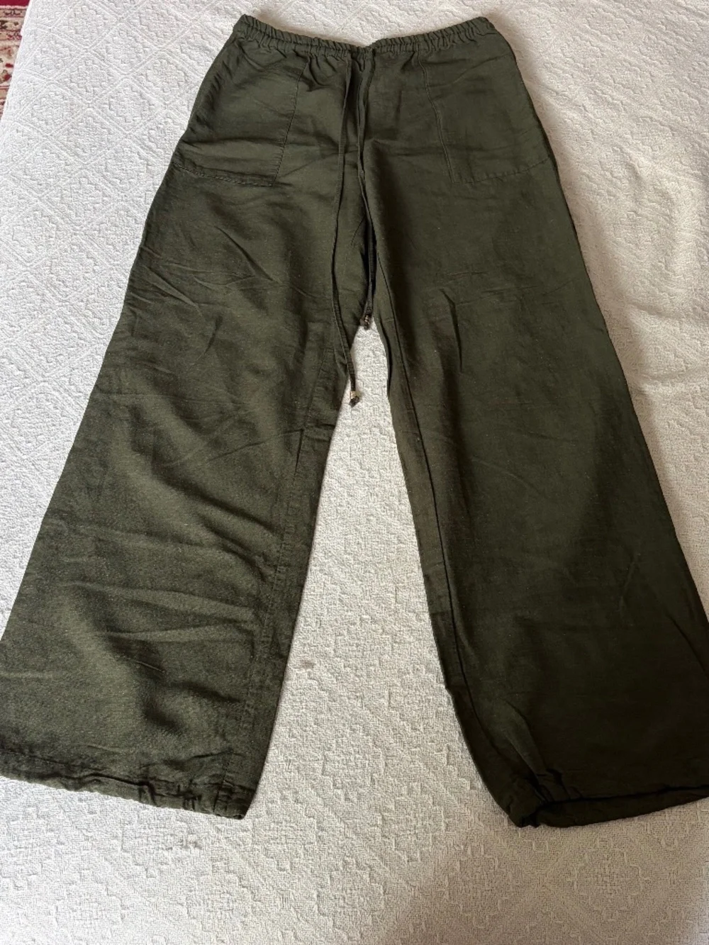 NWOT Women's S H&M Linen-Blend Pull-On Pants Dark Khaki Green